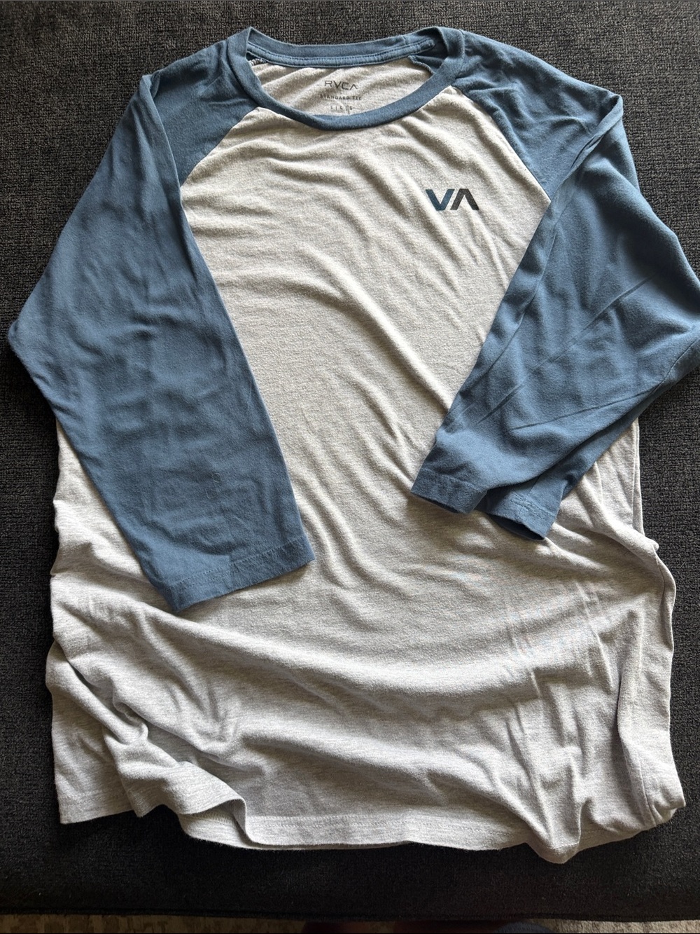 RVCA Two-Tone Raglan Long Sleeve Shirt - Light Blue Sleeves, gray Body
